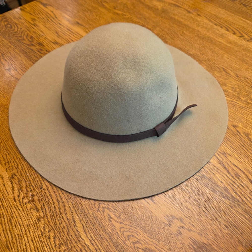 Women's Camel Wool Felt Wide Brim Floppy Hat S/M Boho Tan Brown Band Dome Crown